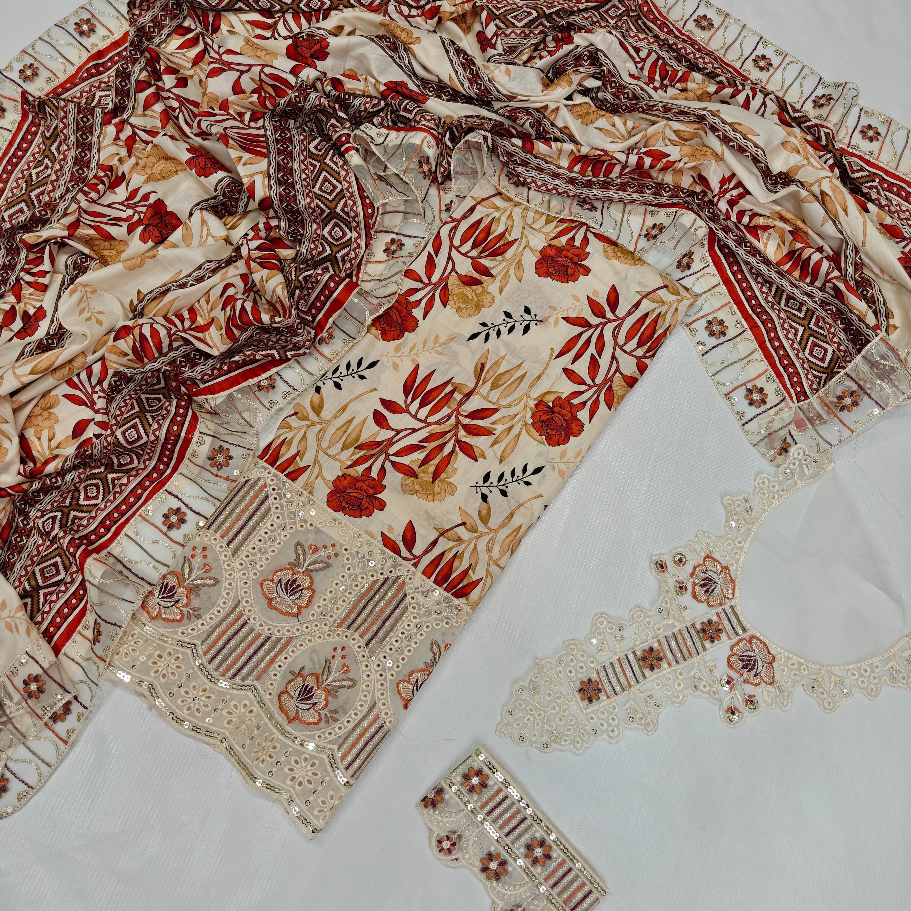 Nureh Printed Embroidered Lawn 3PC Unstitched Memon Clothes